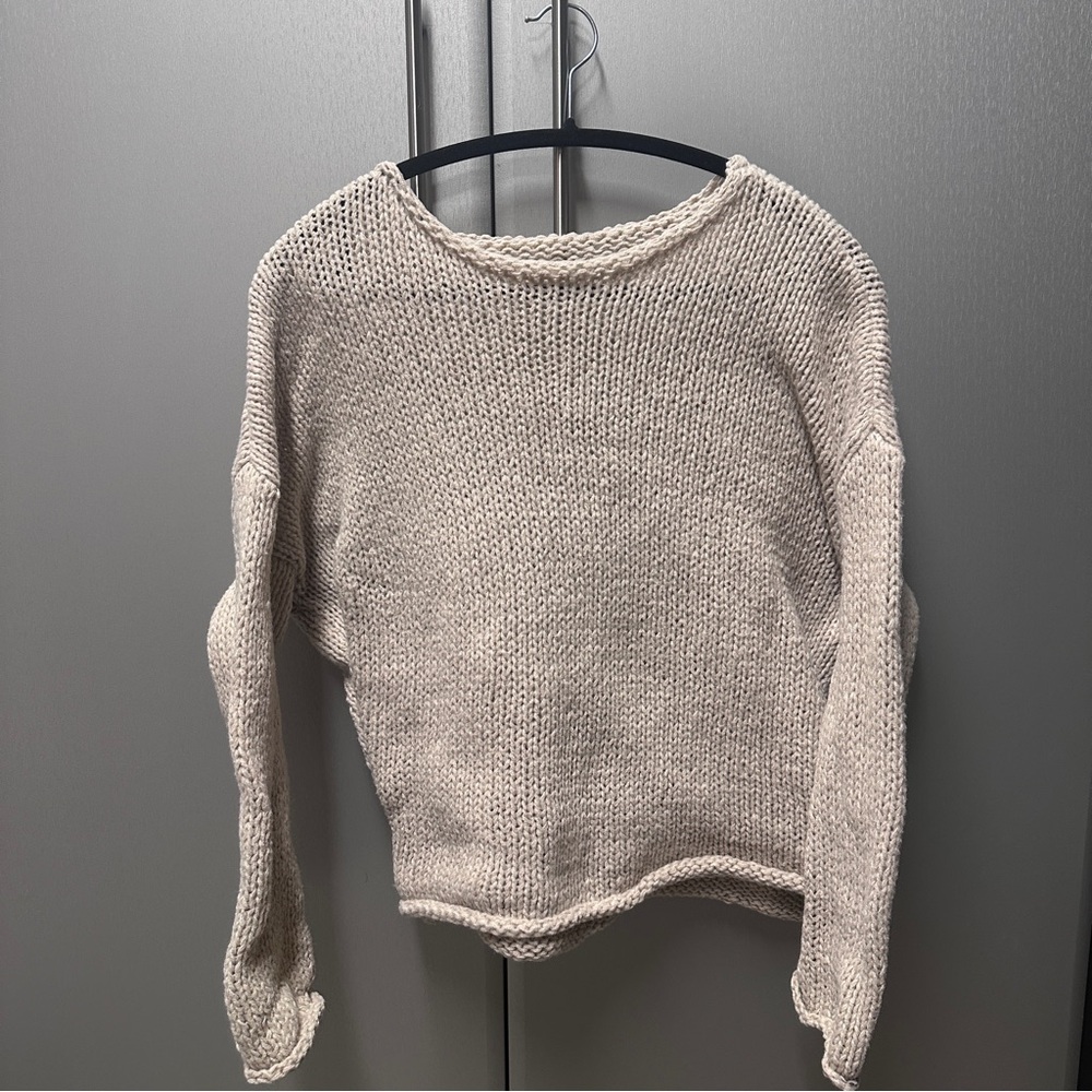 Cream Crew Neck Sweater with Textured Knit